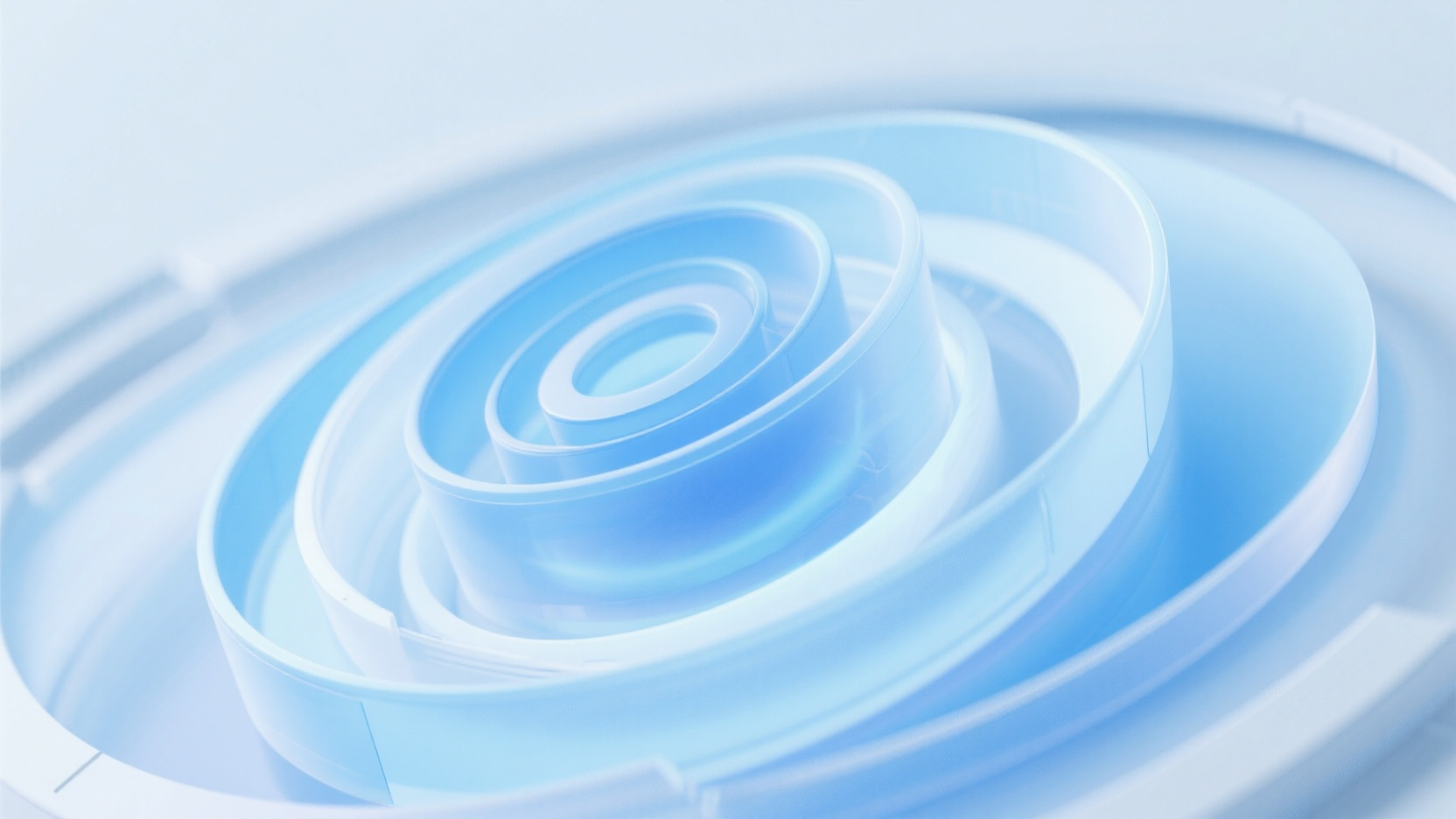 口袋-互联网背景图,浅蓝色螺旋漩涡科技感主视觉,浅色的背景,带有景深,3d风格,磨砂玻璃质感