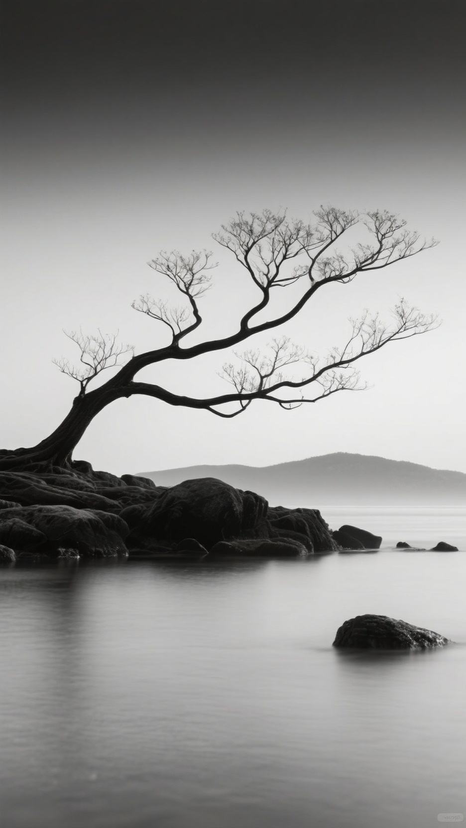 背景图-黑白色枯树水溪背景,意境深远~4K高清有韵味大师级摄影