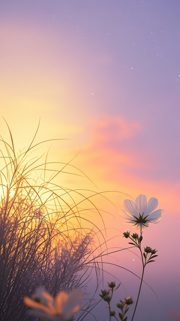 背景图-花草背景,背景图,梦幻,淡淡色彩,晕染,大片留白,暖色调,光线从左上角照耀下来,右下角有一朵淡淡的若隐若现小花,朦胧氛围感,高级感,镜头感,高清4K