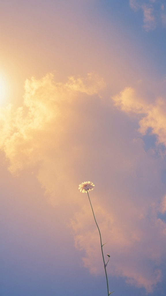 背景图-梦幻云彩背景,背景图,梦幻,淡淡色彩,晕染,大片留白,暖色调,光线从左上角照耀下来,右下角有一朵淡淡的若隐若现小花,朦胧氛围感,高级感,镜头感,高清4K