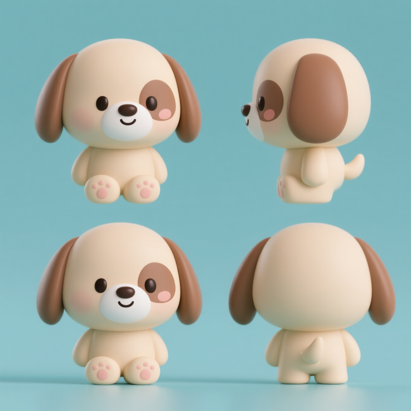 潮玩IP狗,吉祥物设计,小狗,可爱Q萌,盲盒风格,简单,纯净背景,三视图,高分辨率
