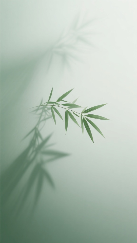 背景配图,大面积留白,艺术,高级,极简风格,禅意,竹叶的影子,低饱和绿色,弥散渐变,极简,肌理感。黄金比例。