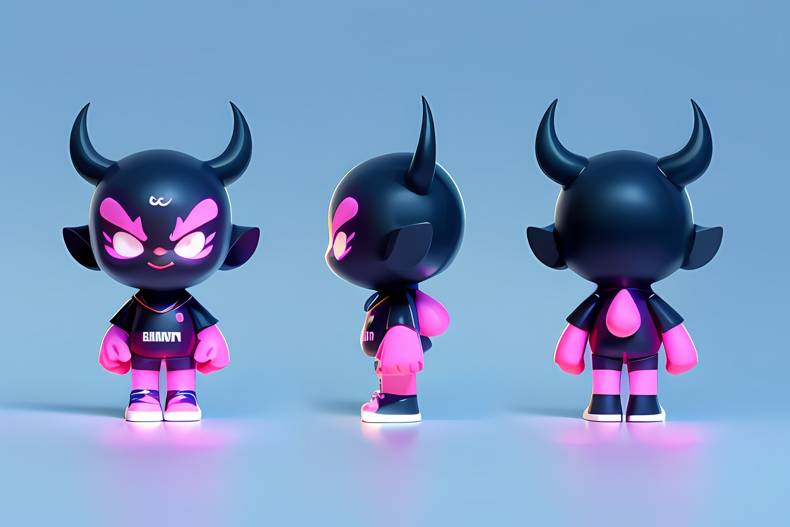 魔鬼女孩IP,品牌卡通形象,masterpiece,best quality,<lora:真IP设计动物版:1>,three views,character design,demon girl,Light Gray Gradient Background,