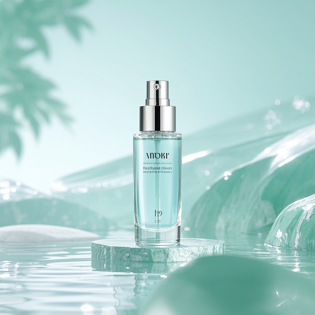 电商主图精华液,Minimalist stage design for skin care products serenity,stagefocus,A single product stage was placed in themiddle ,digitalenvironment,C4D OctaneRender andBlenderStudio lightinghighquality, ultra-high definition,32KUHD