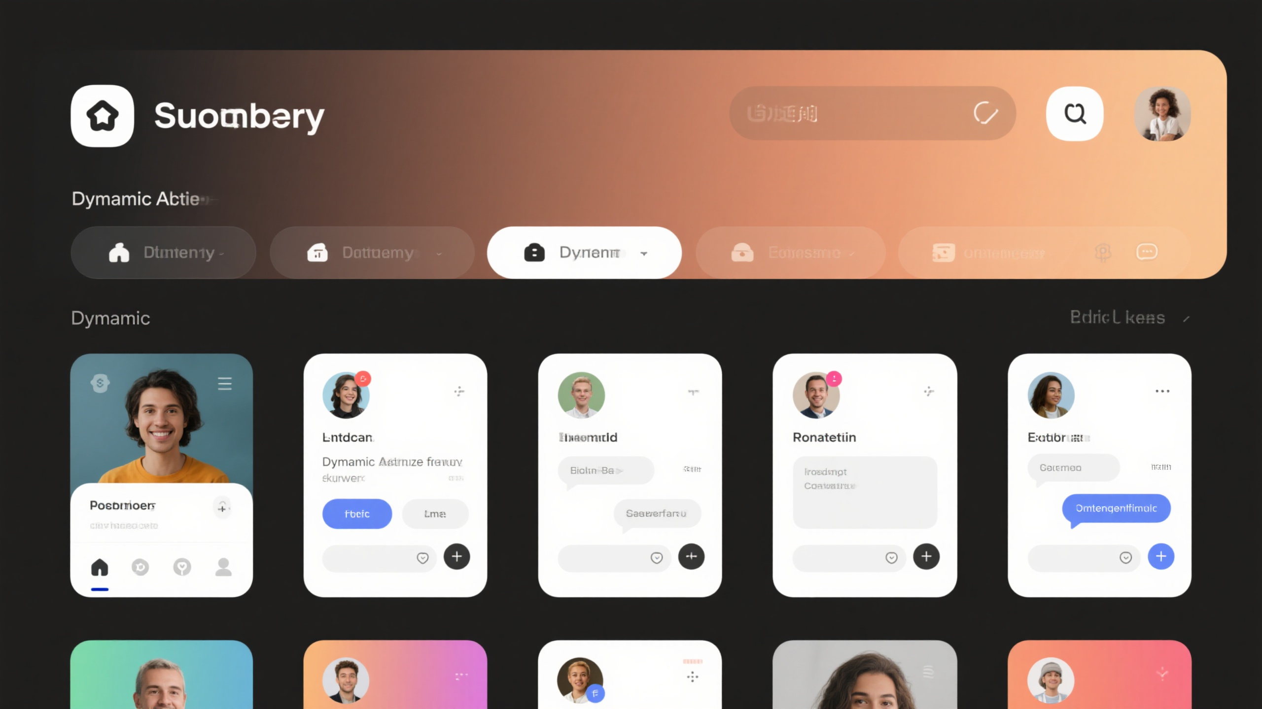 电脑UI界面社交媒体,社交媒体应用UI界面,卡片式布局设计,动态信息流,用户头像展示,互动按钮,评论区域,现代社交网络风格,温暖色调搭配,友好用户体验