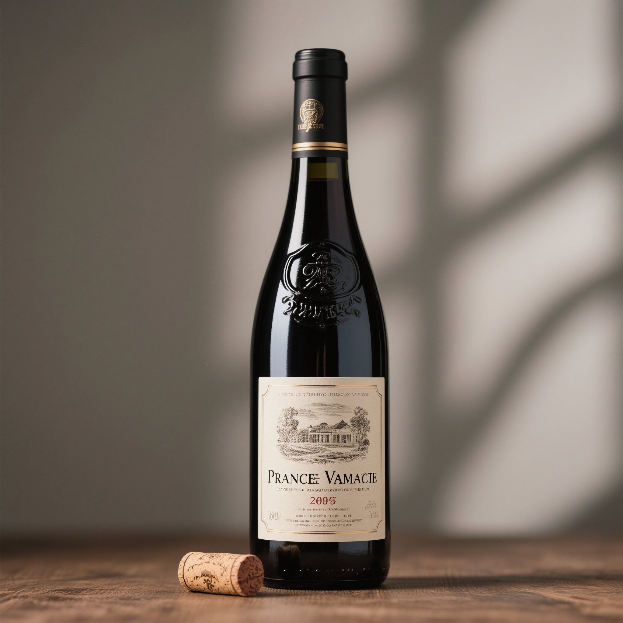 电商主图红酒,进口红酒酒瓶,深色玻璃瓶身,酒标设计典雅,软木塞封装,葡萄酒商品,法式浪漫情怀,品酒文化传承,收藏投资价值,社交聚会必备,生活品味象征