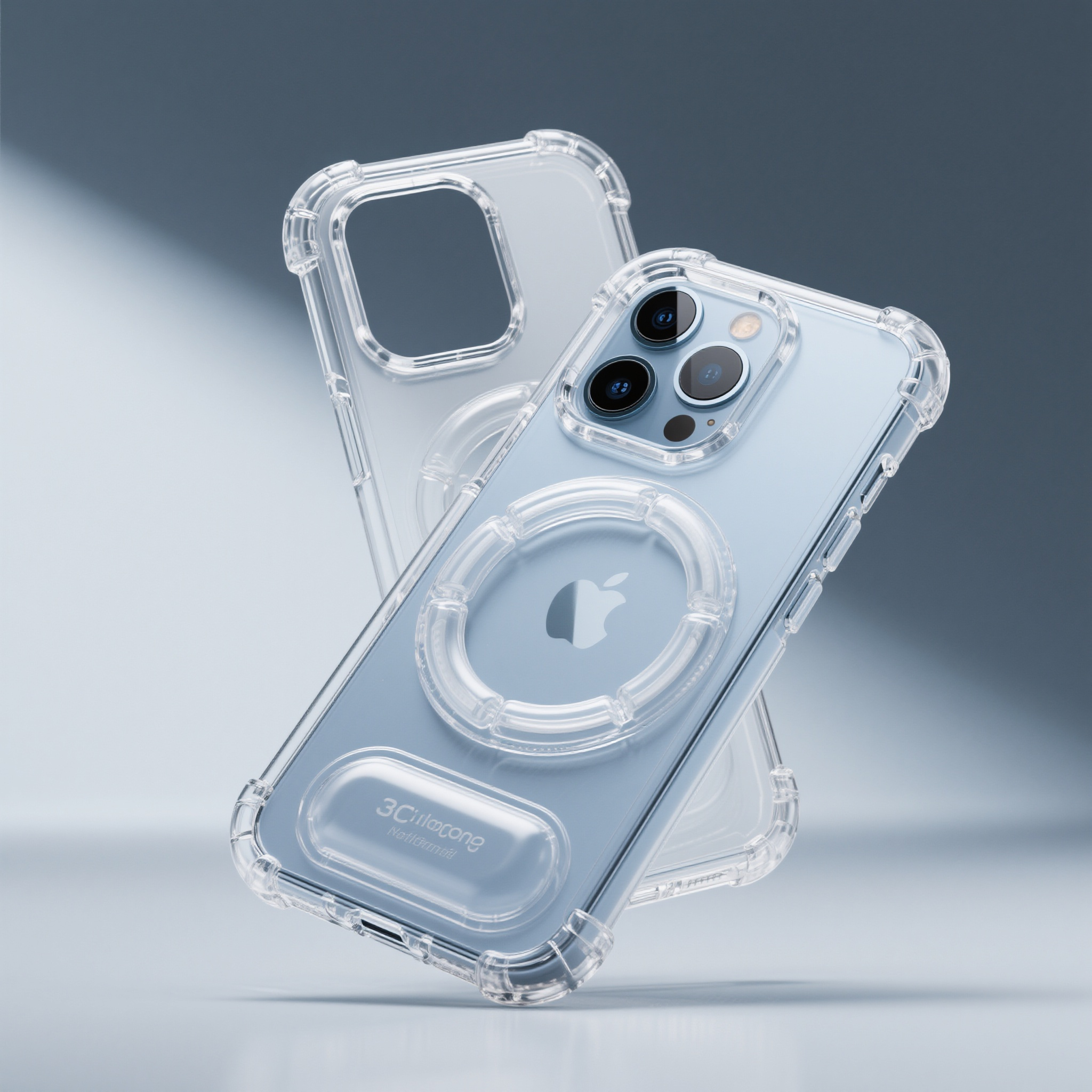电商主图苹果手机壳,智能手机壳保护套,透明硅胶材质,防震气囊设计,精准开孔工艺,手机配件产品,3C数码摄影,功能实用性强,现代科技感,保护性能展示,消费电子商品