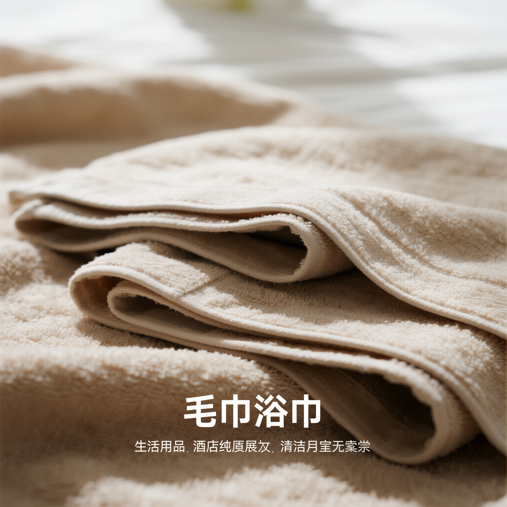 电商主图毛巾,毛巾浴巾生活用品摄影,纯棉织物纹理,柔光伞打造蓬松质感,纯白色无缝背景,折叠层次丰富构图,细腻纤维细节,酒店级品质展现,清洁卫生美学