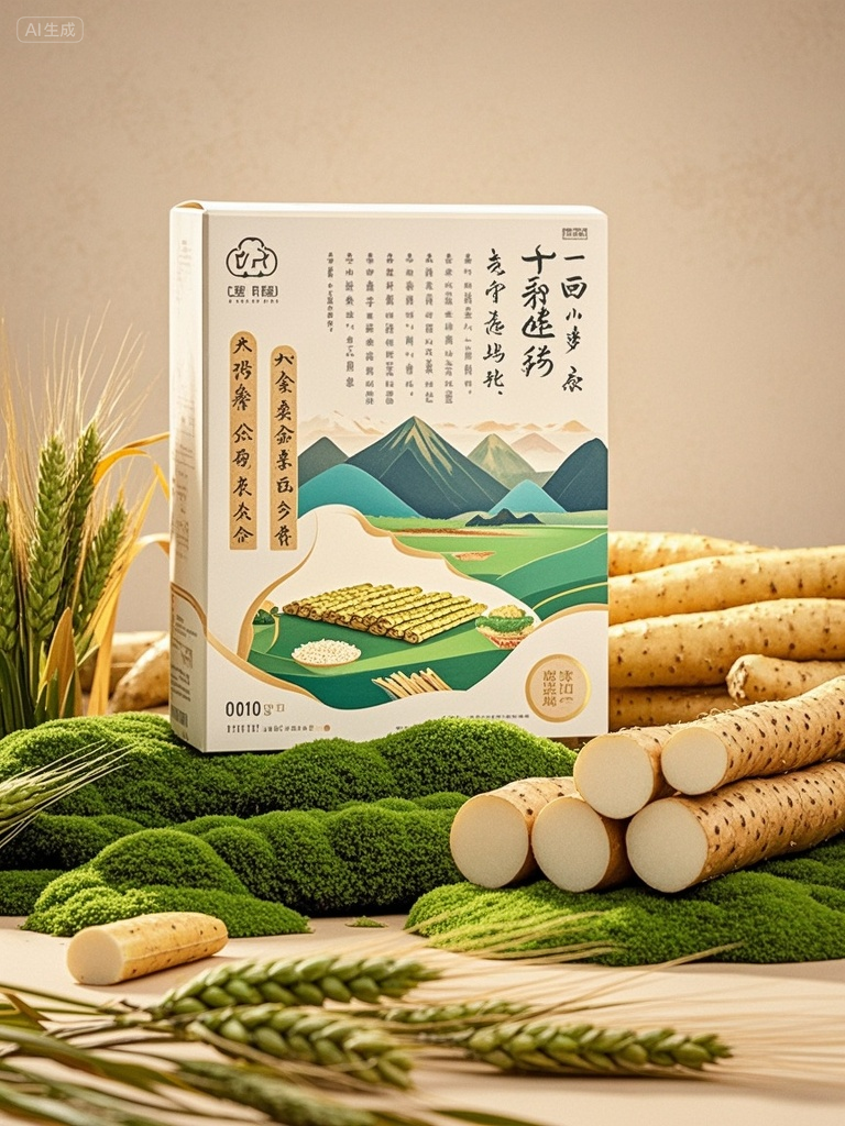 广告海报 (5),健康减肥商业海报背景,上面留白,青海,大面积青稞、山药,中式风格,暖色调,商业海报,温馨氛围,细腻质感,金色绿色光芒,精致细节